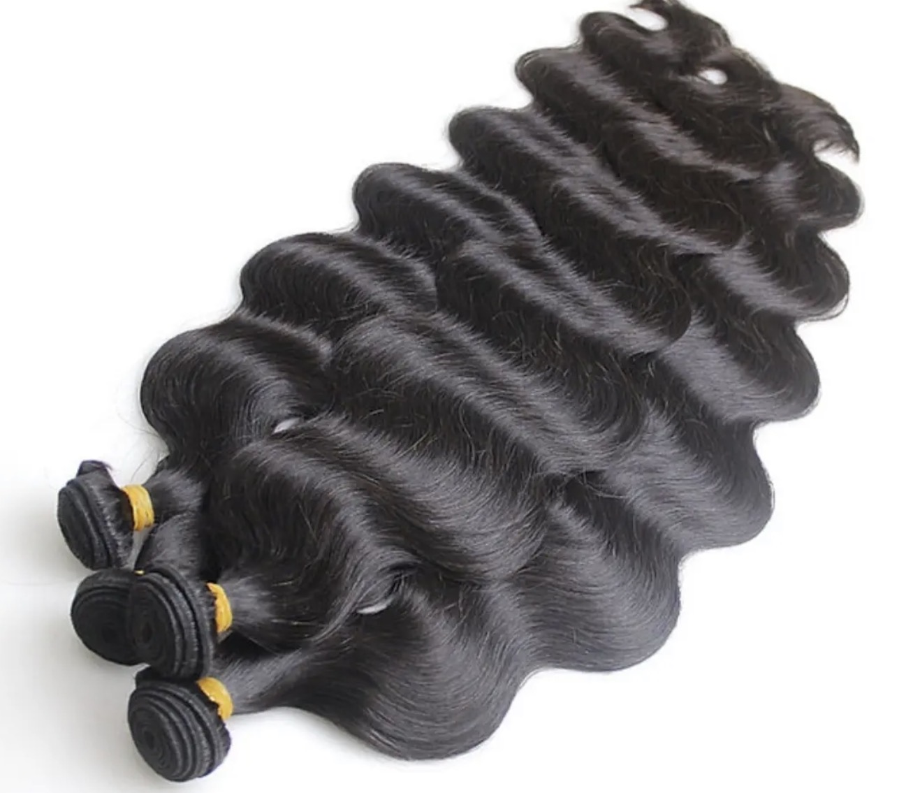 Body wave hair bundles on display